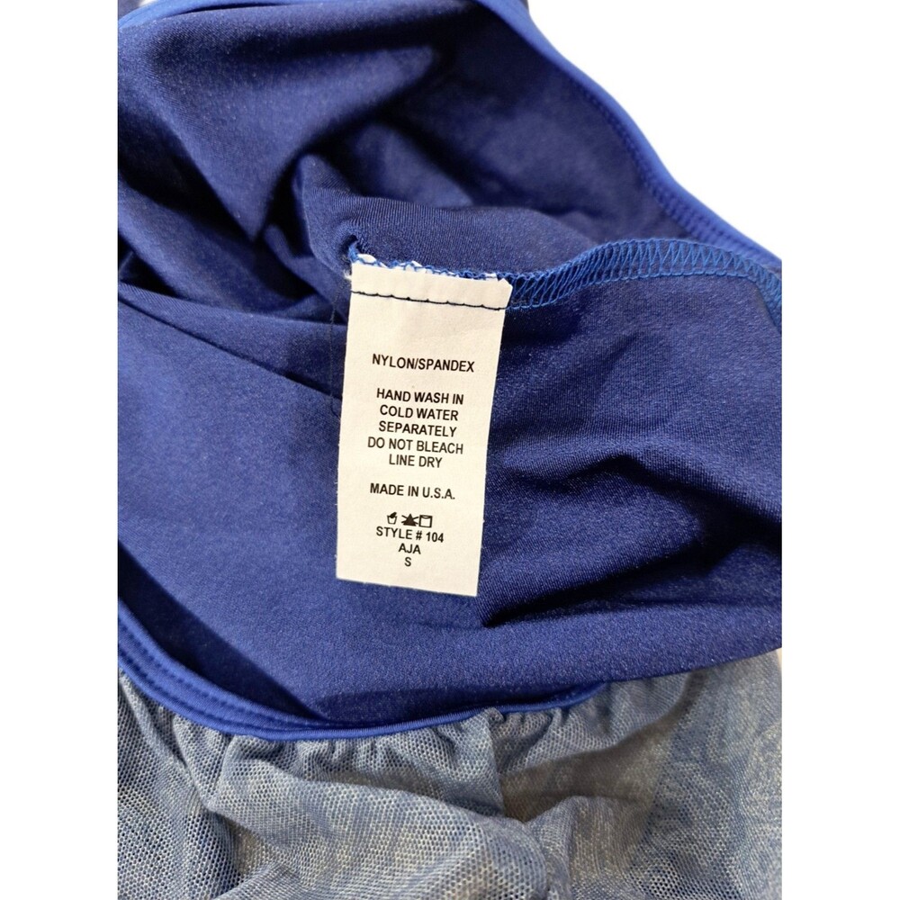Aja VTG Blue Open Back Cutout Mesh Lace Crossback Tank Leotard AS/SA Size Small - Picture 12 of 14